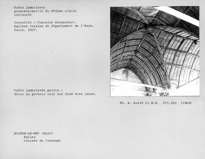 Charpente lambrissée de la croisée, versant ouest du bras sud du transept et versant sud de la nef