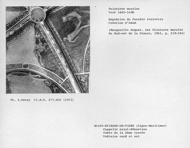 Peintures murales sur la partie nord-est de la voûte de la deuxième travée : Création d'Adam, Expulsion du Paradis terrestre