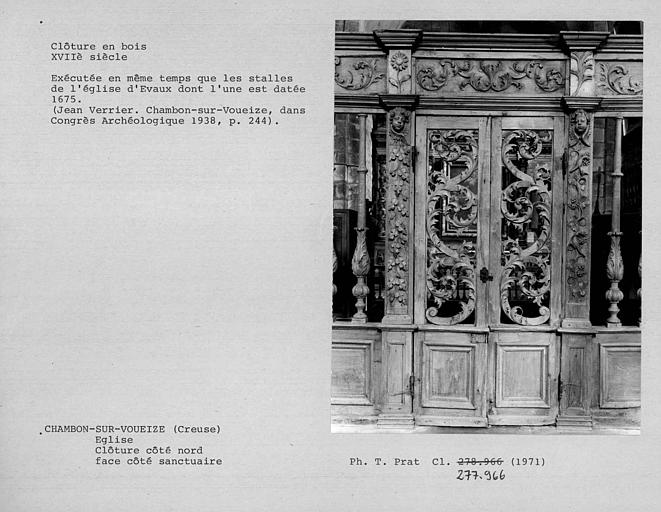 Clôture en bois sculpté de l'avant-choeur. Détail nord des vantaux côté sanctuaire, partie entre le sanctuaire et le bras nord du transept