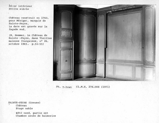 Décor de la chambre ornée de boiseries, partie est côté nord de l'étage noble