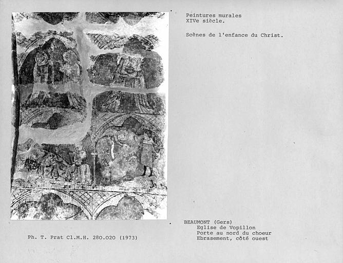 Peintures murales de l'intrados côté ouest de la porte du côté nord du choeur : 4 scènes de l'Enfance du Christ dont l'Annonce aux bergers