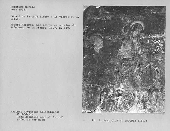 Peinture murale de l'enfeu de la première chapelle du bas-côté nord de la nef, détail : La Vierge et Sainte Femme