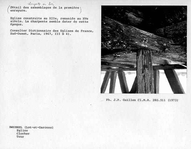 Charpente du clocher, détail d'assemblage de la première enrayure