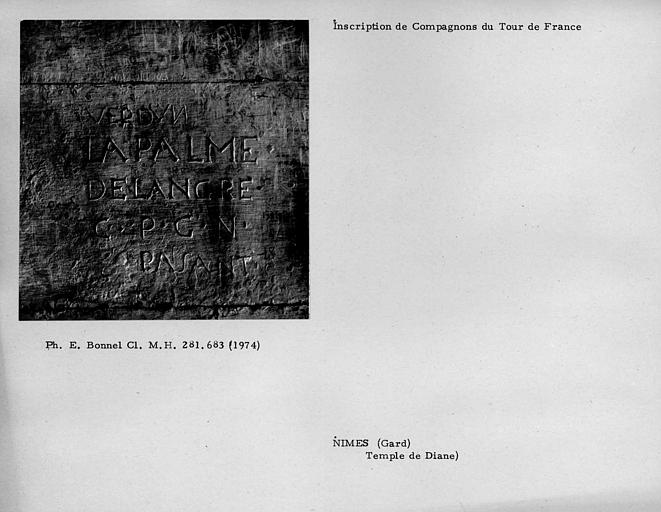 Temple de Diane. Inscription de compagnon du Tour de France