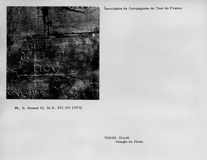 Temple de Diane. Inscription de compagnon du Tour de France