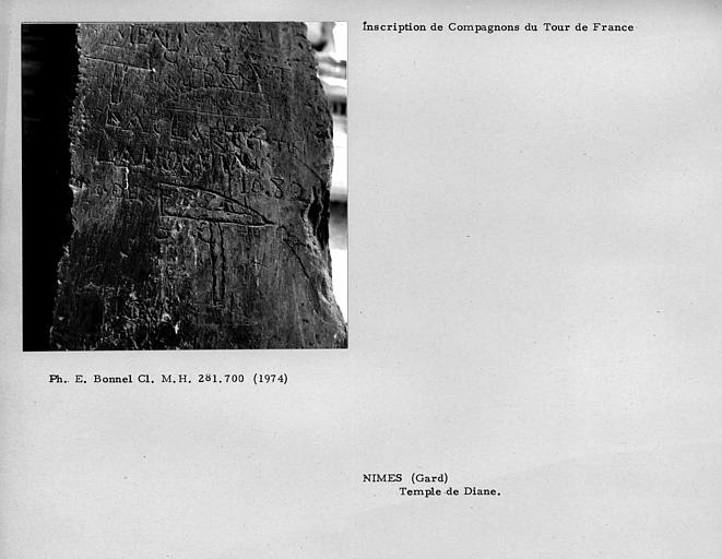 Temple de Diane. Inscription de compagnon du Tour de France