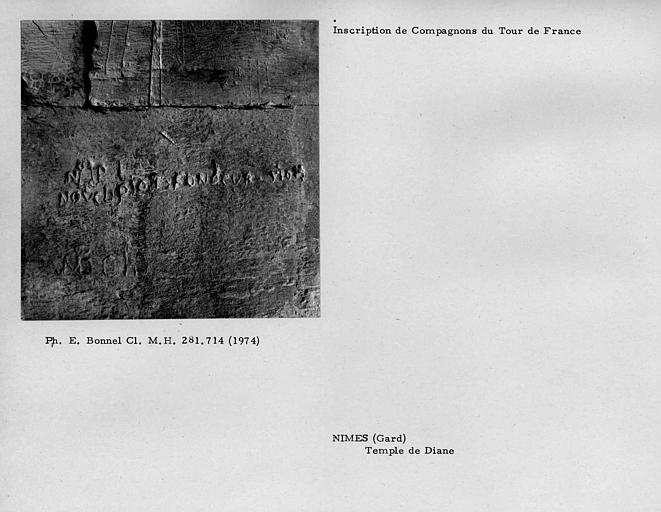 Temple de Diane. Inscription de compagnon du Tour de France