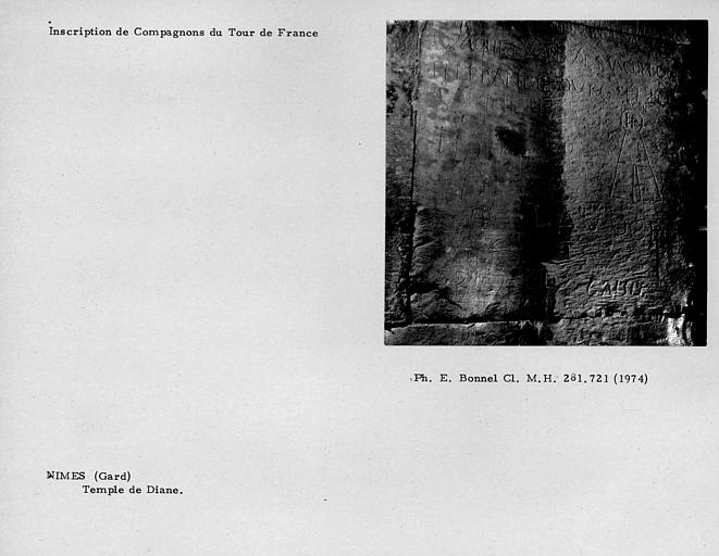 Temple de Diane. Inscription de compagnon du Tour de France