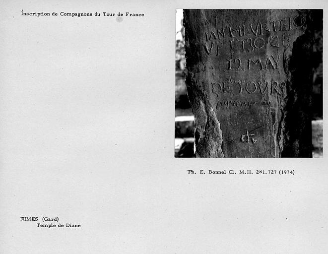 Temple de Diane. Inscription de compagnon du Tour de France