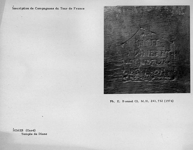 Temple de Diane. Inscription de compagnon du Tour de France