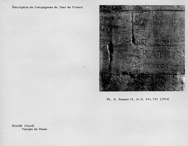 Temple de Diane. Inscription de compagnon du Tour de France