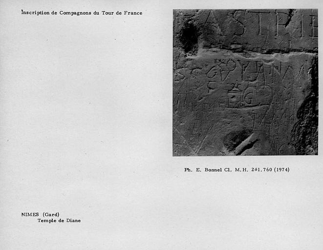 Temple de Diane. Inscription de compagnon du Tour de France