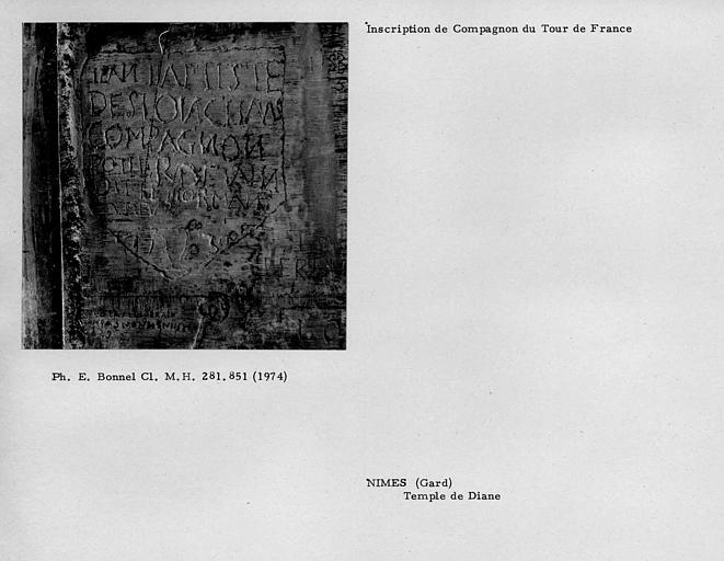 Temple de Diane. Inscription de compagnon du Tour de France