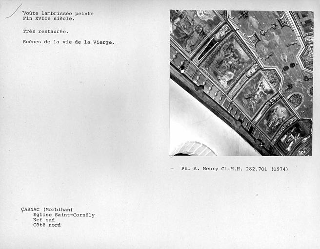 Charpente lambrissée peinte de la nef sud, restaurée, côté nord : Pentecôte et Assomption