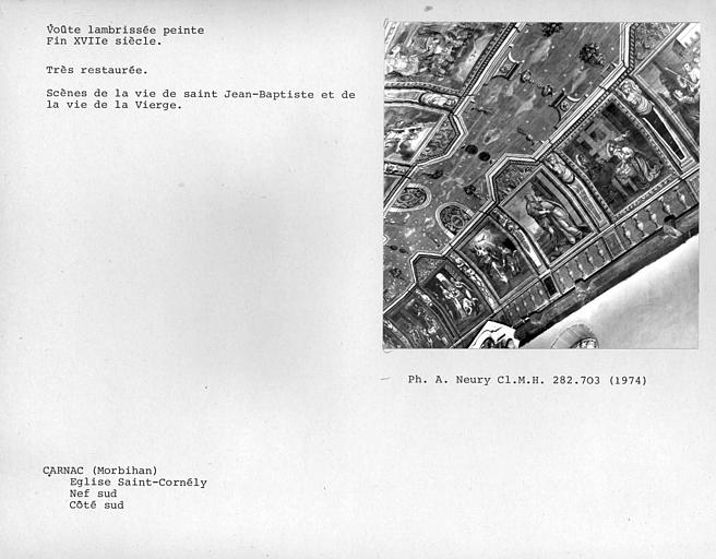 Charpente lambrissée peinte de la nef sud, restaurée, côté sud : Histoire de Saint-Jean-Baptiste