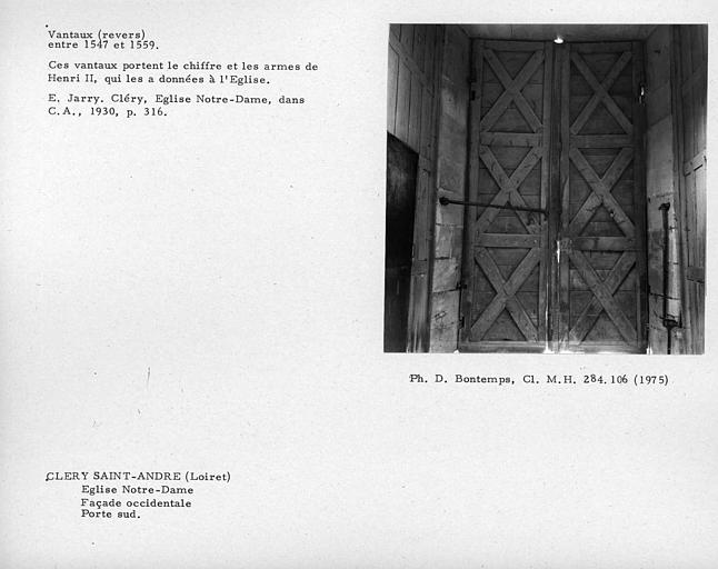 Revers des vantaux de la porte sud de la façade occidentale