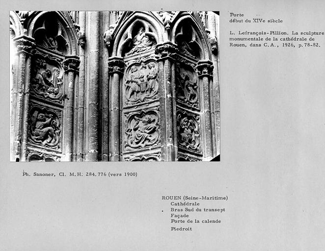 Cathédrale Notre-Dame. Façade du bras sud du transept. Porte de la Calande, détail du piédroit