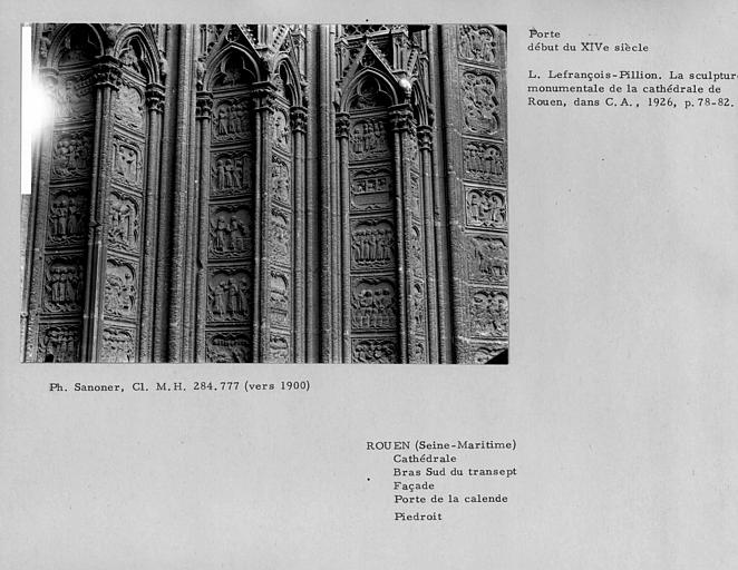 Cathédrale Notre-Dame. Façade du bras sud du transept. Porte de la Calande, détail du piédroit