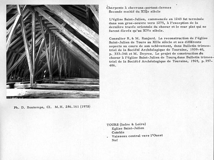 Charpente à chevrons-portant-fermes de la nef, vaisseau central vers l'ouest