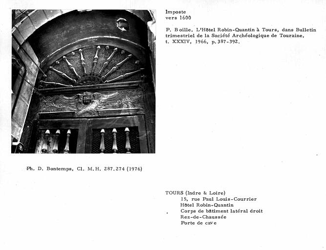 Imposte des vantaux à clair-voie de la porte de l'escalier menant à la cave, corps de bâtiment latéral droit