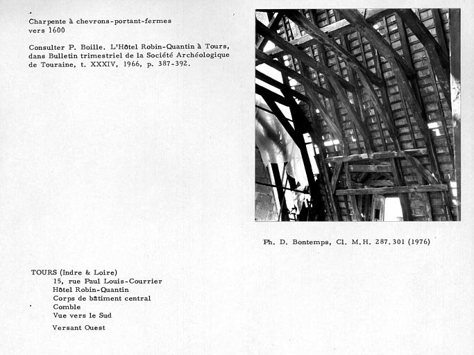 Charpente à chevrons-portant-fermes du comble du corps de bâtiment central, versant ouest