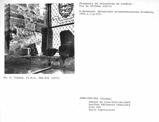 Fragments de chapiteaux de colonnettes du cloître, salle capitulaire, aile orientale