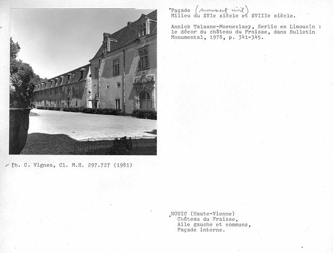 Façade sur cour et bâtiment des communs, aile gauche