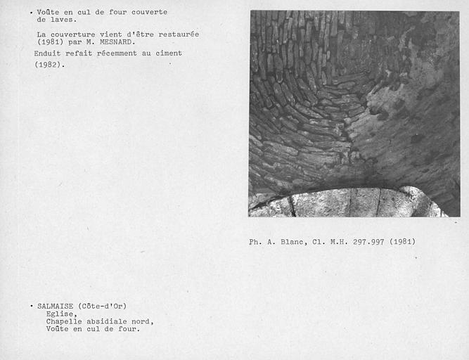 Voûte en cul de four couverte de laves, restaurée, chapelle absidiale nord