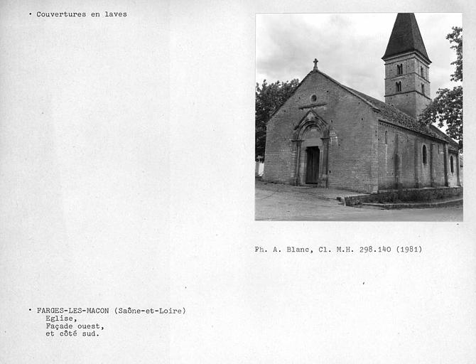 Clocher avec couverture de laves. Façade ouest et côté sud