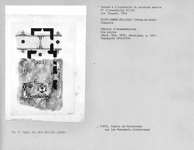 Relevé de peinture murale : plan, détail d'ornementation