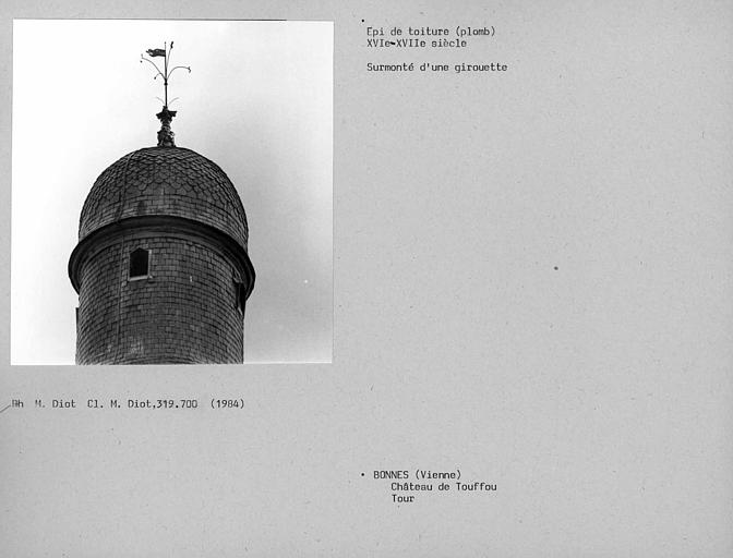 Epi de toiture en plomb de la tour, surmonté d'une girouette