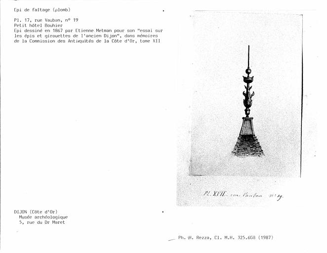 Croquis d'épi de faîtage en plomb