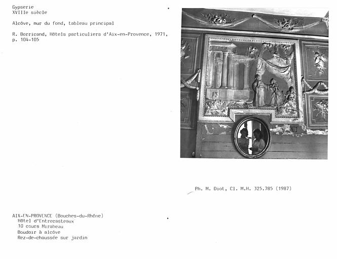 Gypserie de la chambre à alcôve de l'appartement sur jardin, tableau principal du mur du fond de l'alcôve