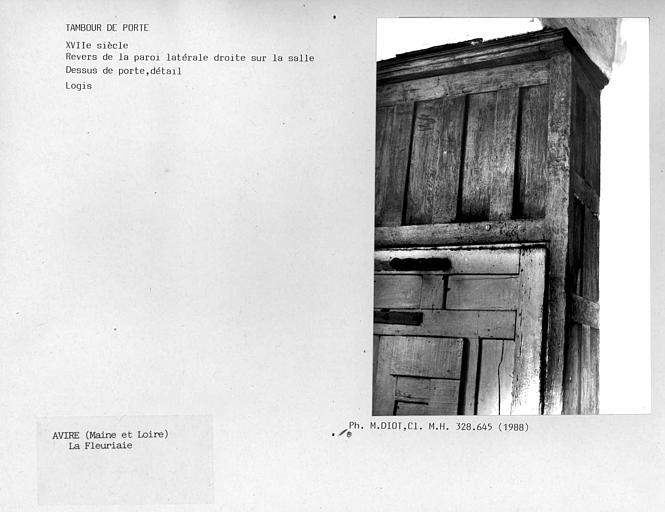 Paroi latérale gauche du tambour d'entrée du logis, revers sur la salle, détail