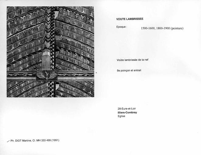 Charpente lambrissée de la nef, huitième poinçon et entrait