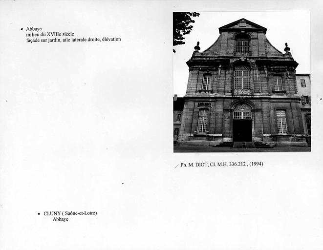 Abbaye. Façade sur jardin, aile latérale droite, élévation