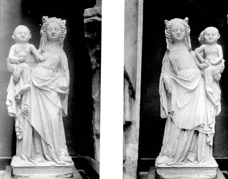 Statue : la Vierge à l'Enfant, deux faces (H. 0,57m) ; statuette provenant d'un calvaire