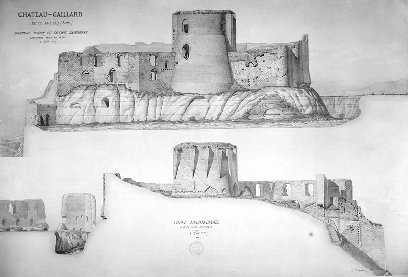 Dessin : élévation des logements du donjon et de l'enceinte bastionnée