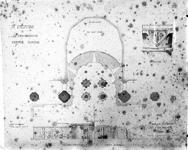 Dessins : crypte romane, coupe et plan