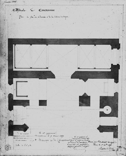 Dessins : plan du rez-de-chaussée sous la tribune des orgues