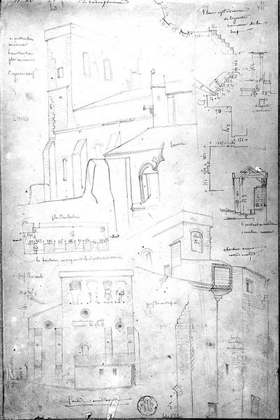 Dessin : extérieur, croquis de divers aspects extérieurs