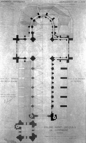 Plan à la hauteur du triforium et à la hauteur des voutes de la nef