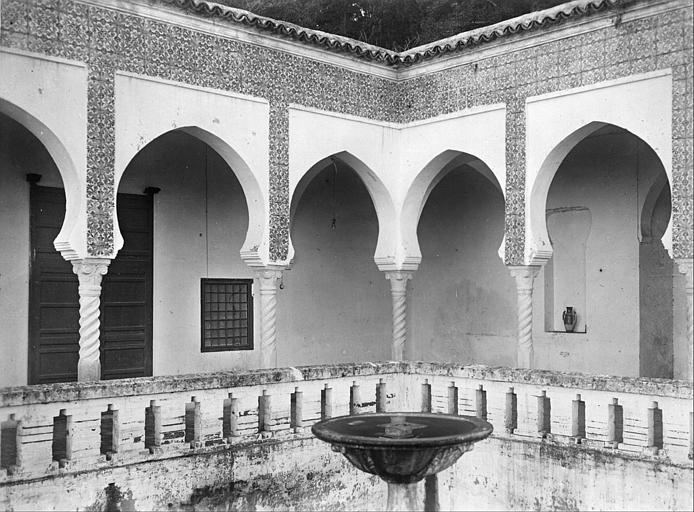 Cour de marbre : fontaine, galerie
