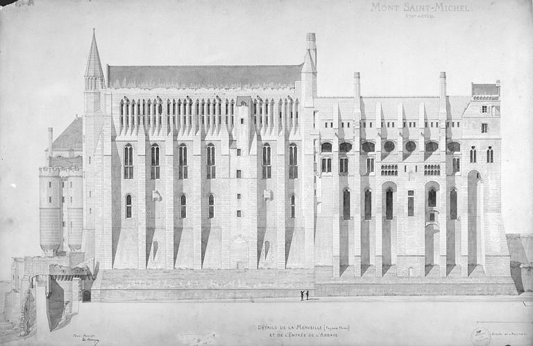 Relevé : la Merveille, façade nord et entrée de l'abbaye