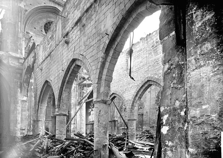 Vue intérieure du bas-côté nord et de la nef, en ruines