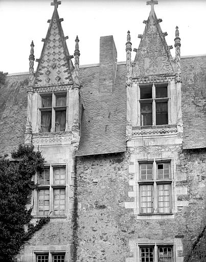 Château : Façade principale, côté cour. Détail des fenêtres, façade nord