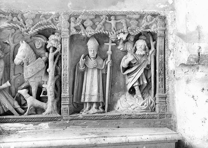 Chapelle Saint-Hubert : Retable, bas-relief, chasse de saint Hubert. Partie droite