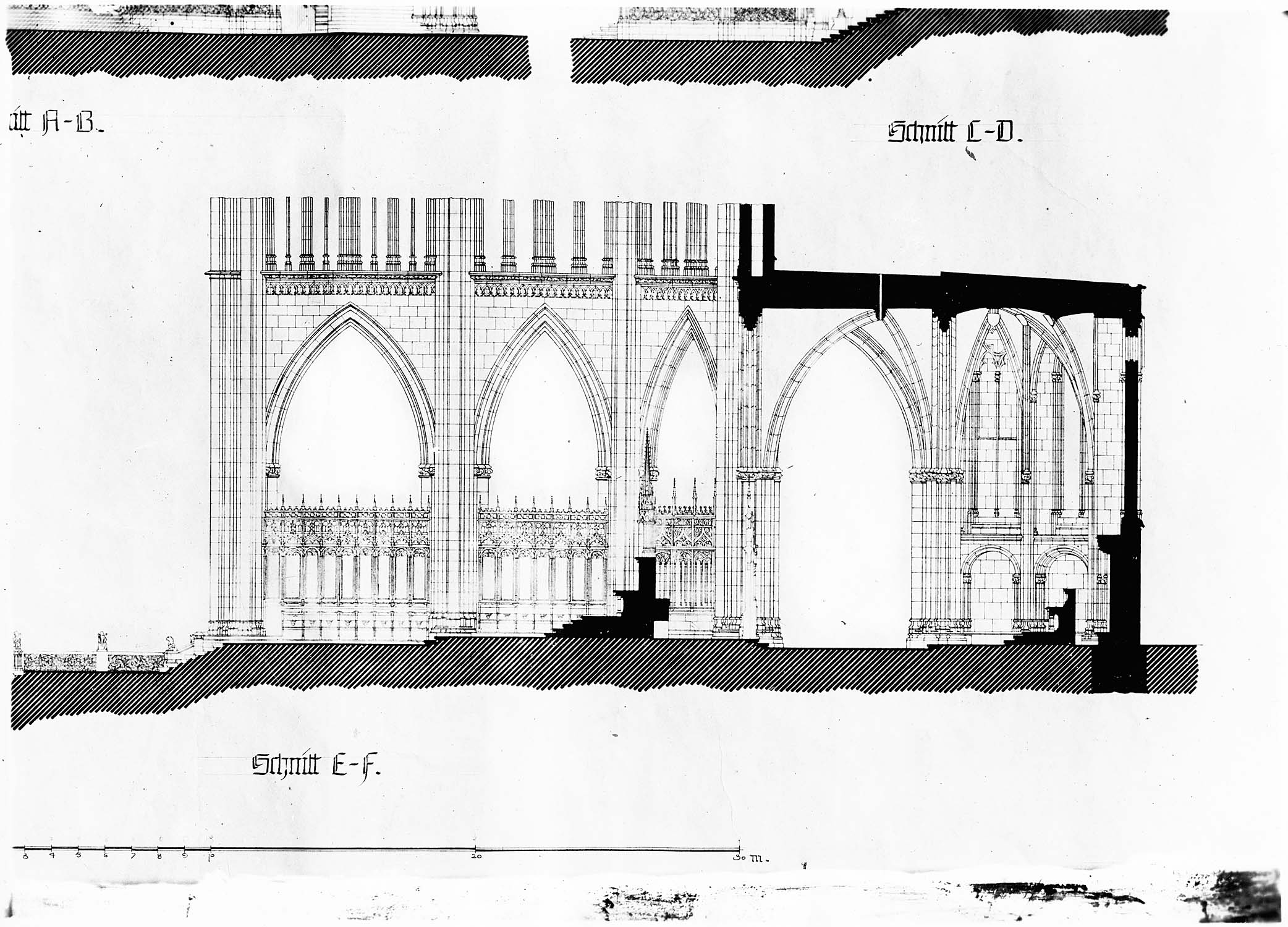 Reproduction d’une coupe longitudinale de la clôture du chœur