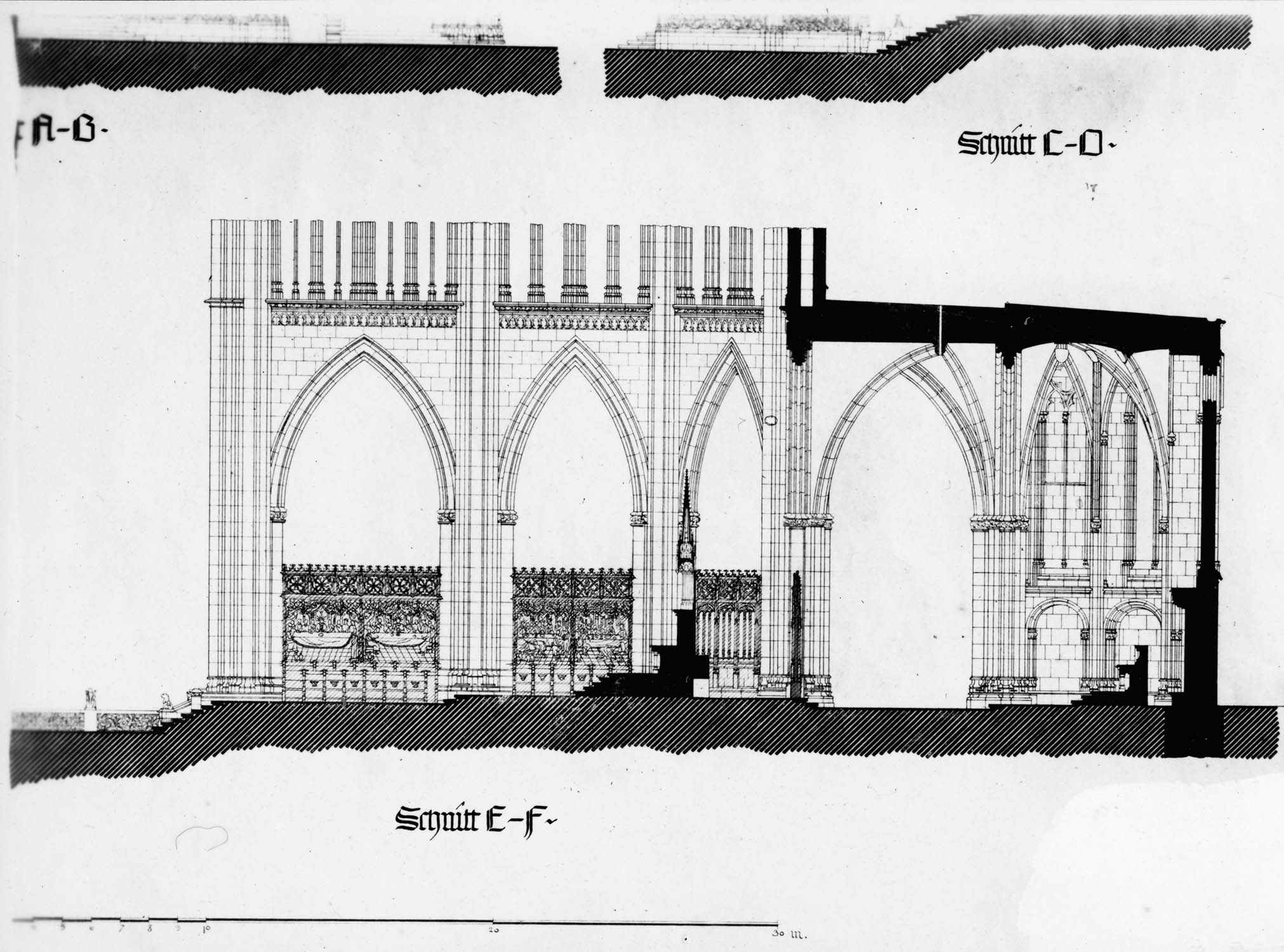 Reproduction d’une coupe longitudinale de la clôture du chœur