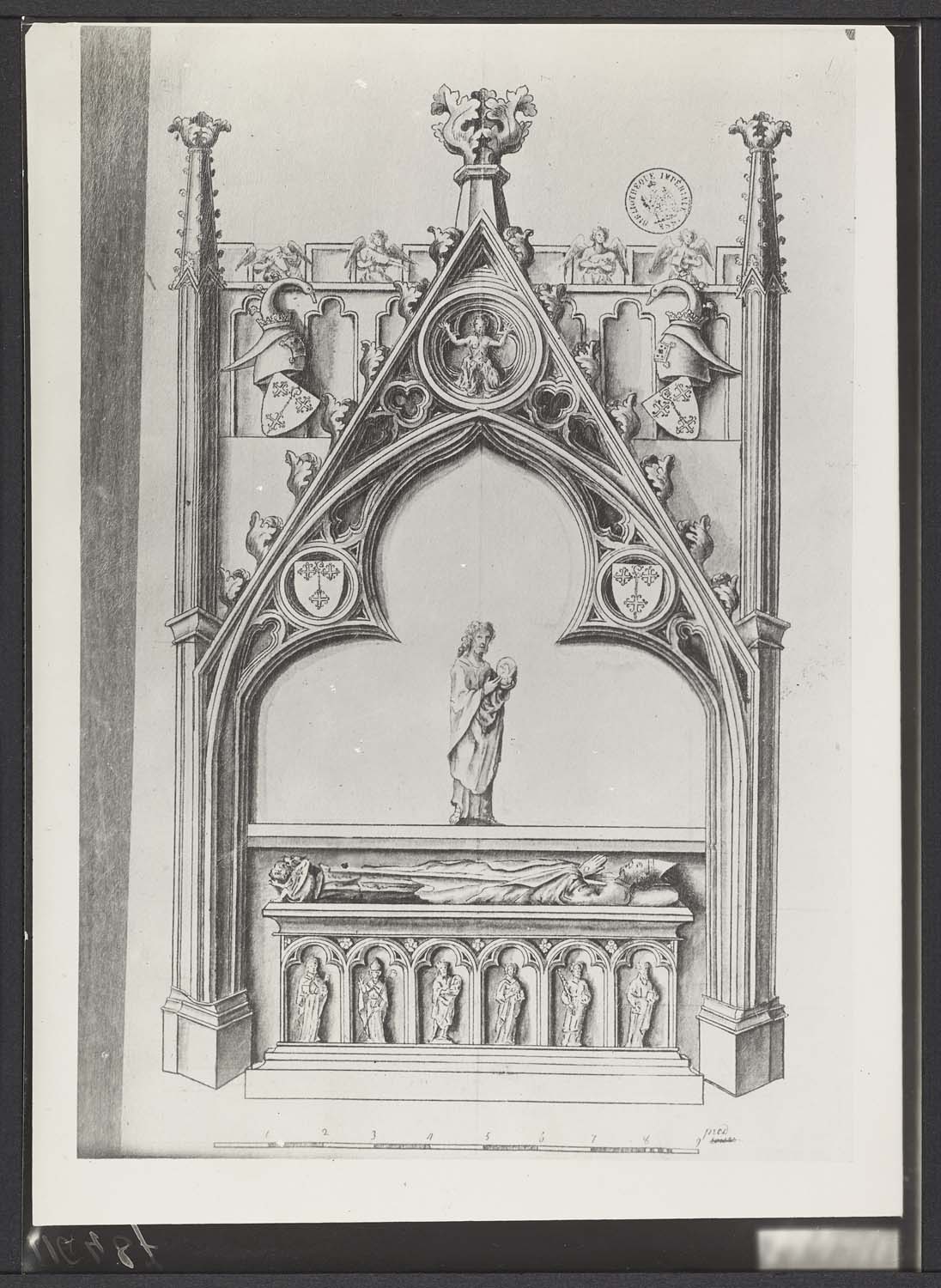 Tombeau d'évêque : dessin conservé à la bibliothèque nationale